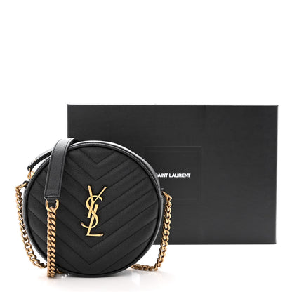 Saint Laurent Grain De Poudre Matelasse Chevron Quilted Round Vinyle Camera Bag Black 11 of 11