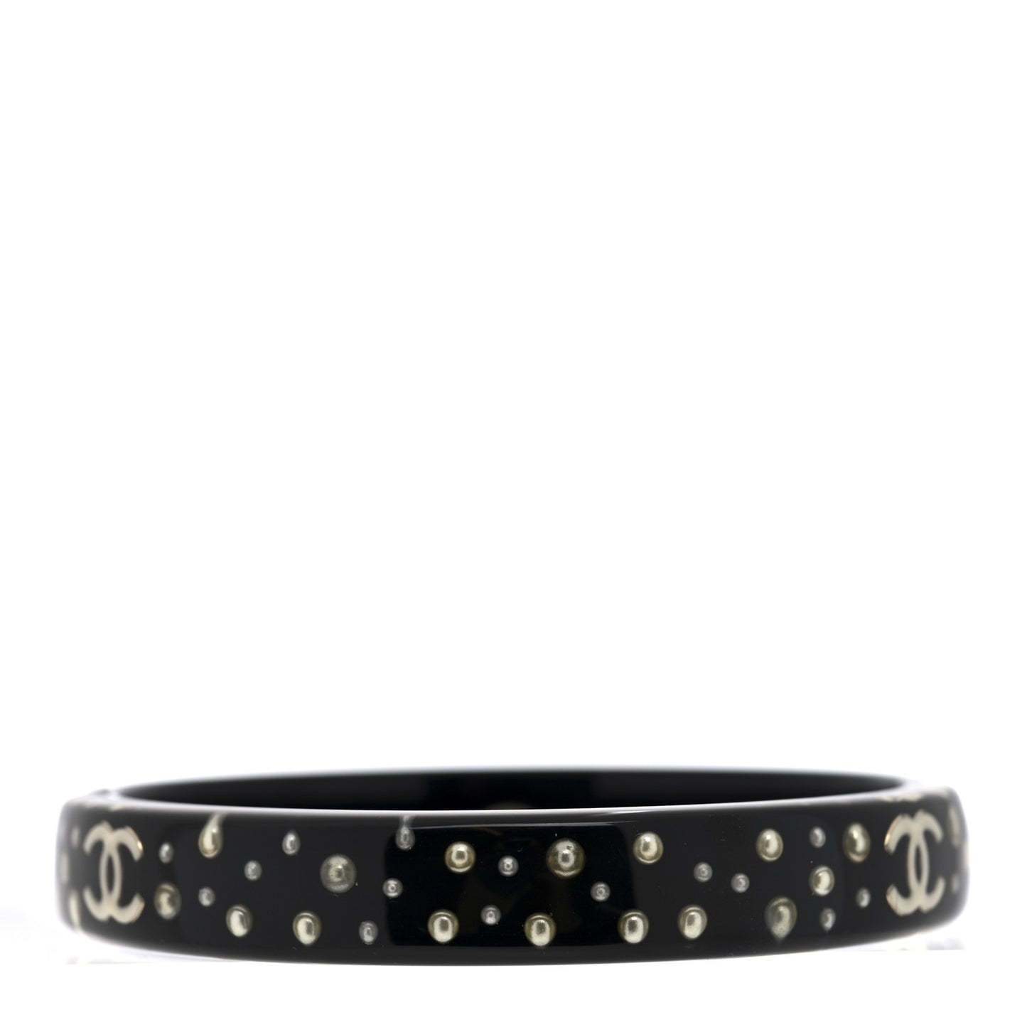 Resin Pearl CC Bangle Bracelet Black