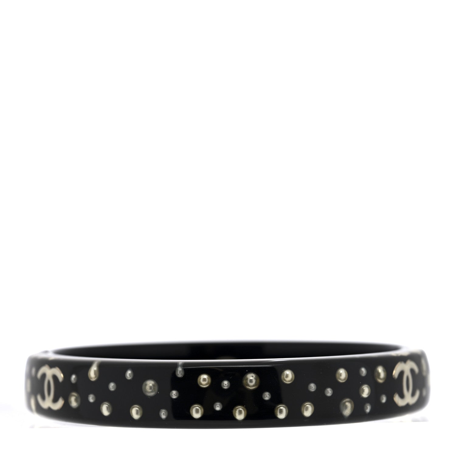 Chanel Resin Pearl CC Bangle Bracelet Black 3 of 4
