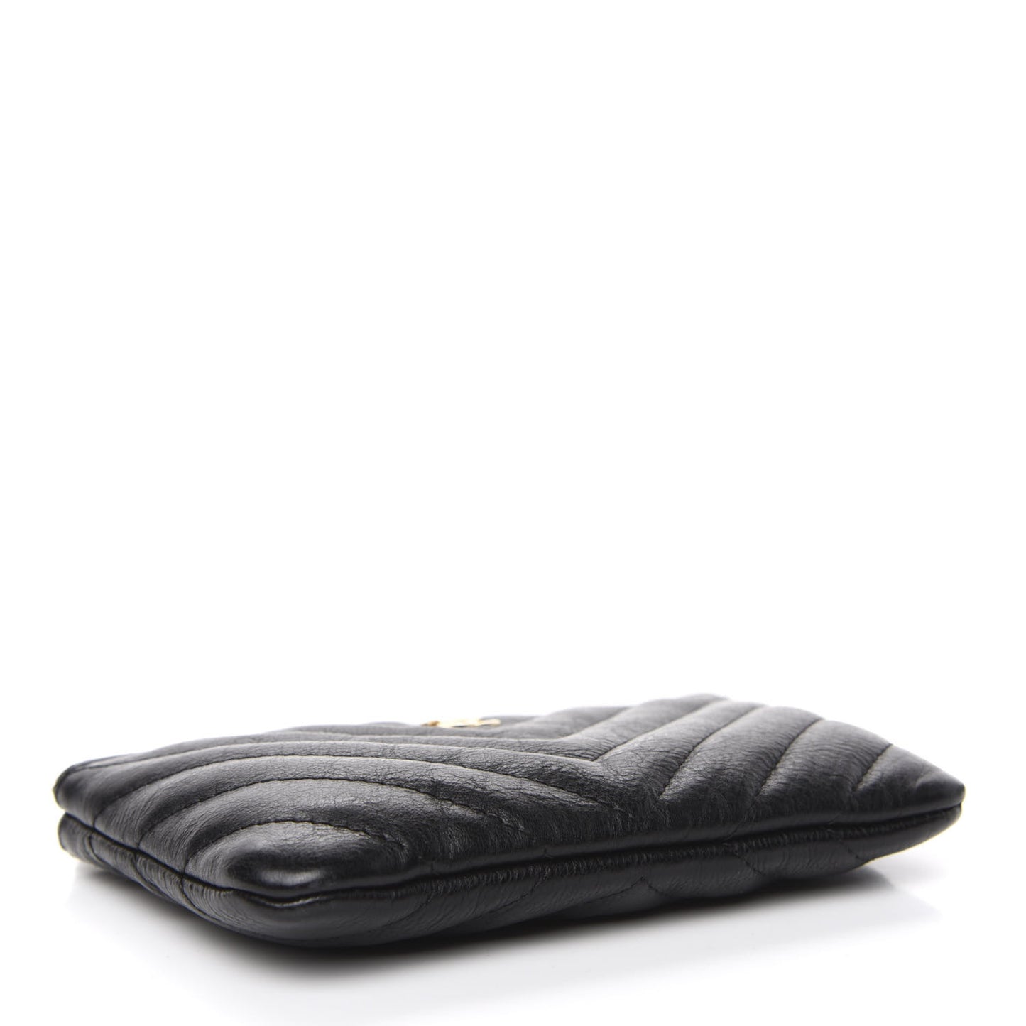 Crumpled Calfskin Chevron Quilted Small Cosmetic Case Black