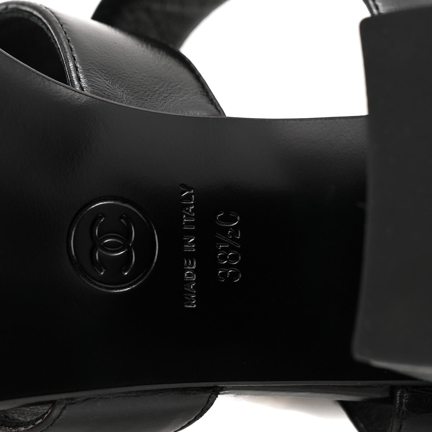 Shiny Calfskin CC Sandals 38.5 Black