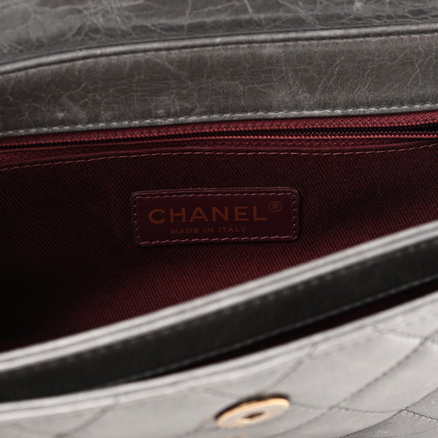 Glazed Calfskin Medium Perfect Edge Flap Grey