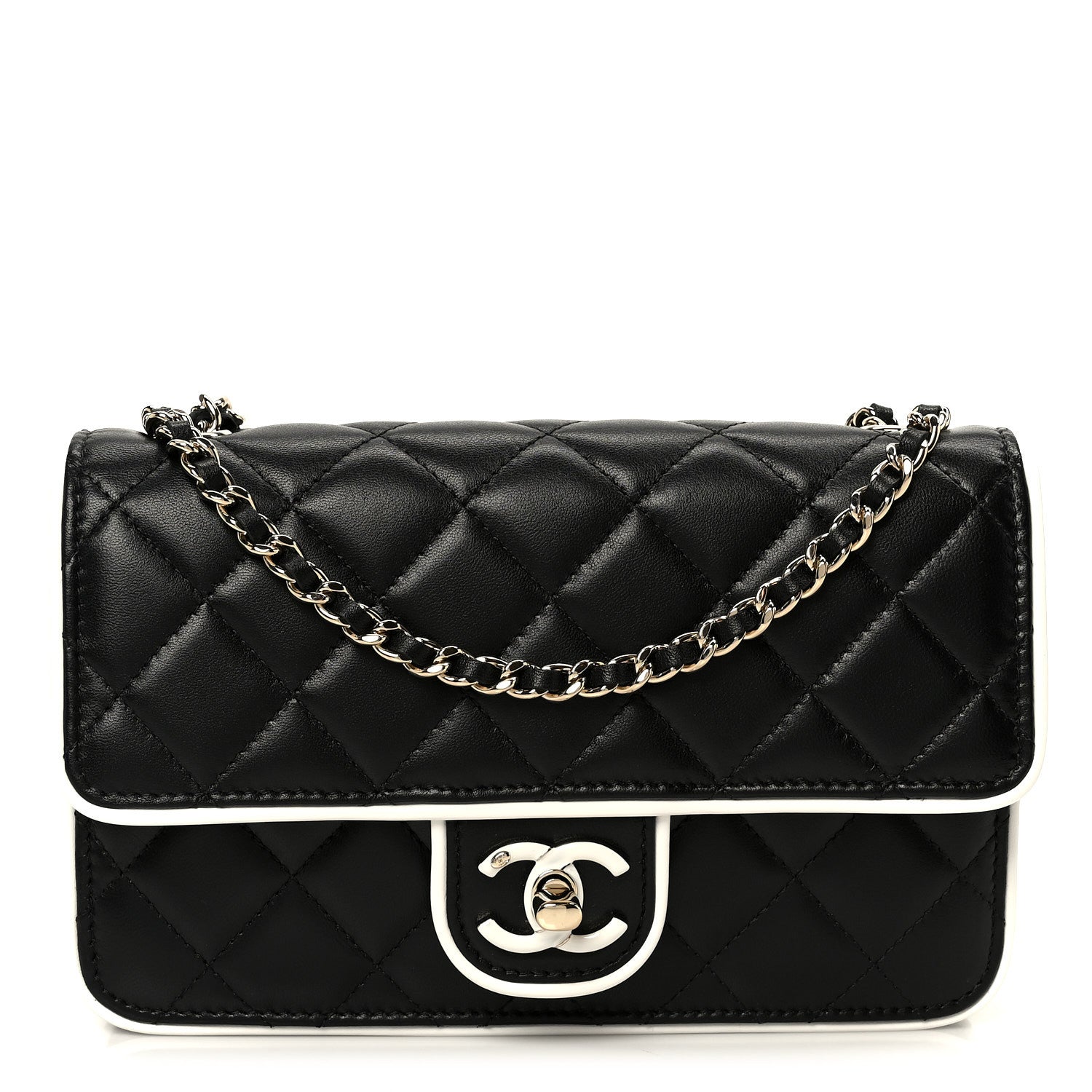 Chanel Lambskin Quilted Resin CC Mini Flap Bag Black White 1 of 12