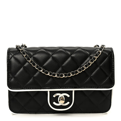 Chanel Lambskin Quilted Resin CC Mini Flap Bag Black White 1 of 12