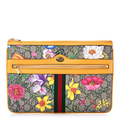 Gucci GG Supreme Monogram Flora Large Ophidia Pouch Clutch Beige Multicolor Crop 1 of 7