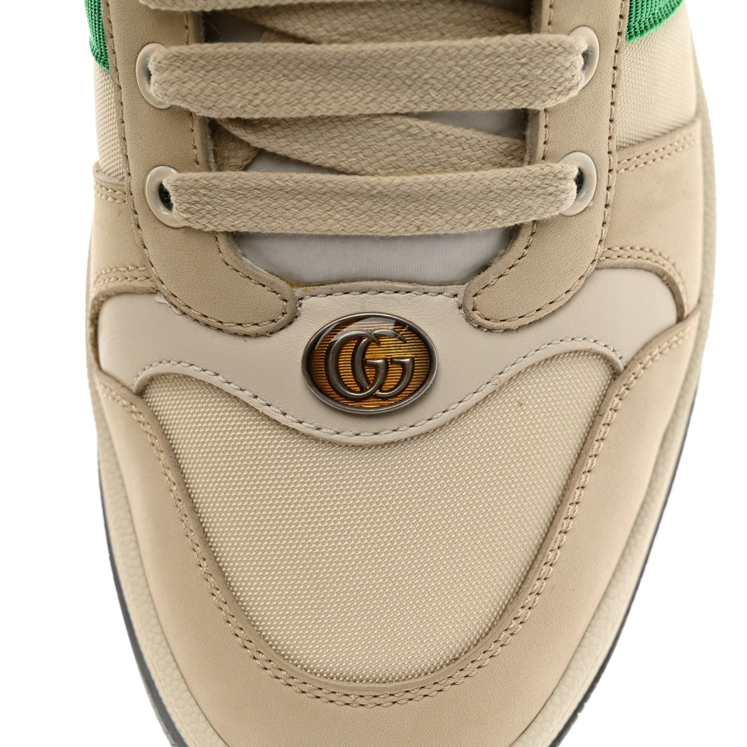 Gucci Nylon Nubuck Web Womens Screener Sneakers 40 Mystic White Dusty Milk 6 of 10