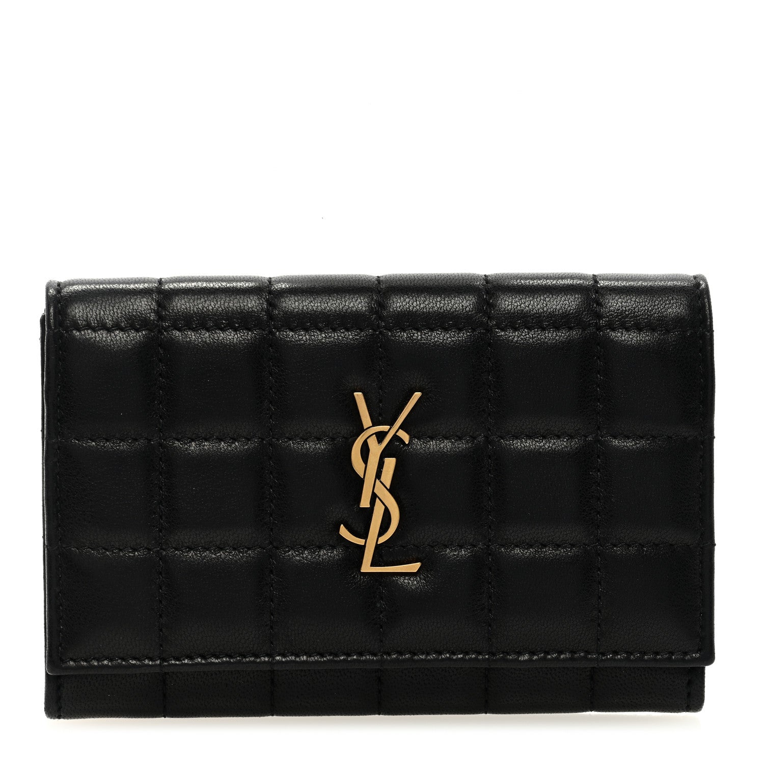 Saint Laurent Goatskin Carre Quilted Cassandre Small Envelope Wallet Black 1 of 6