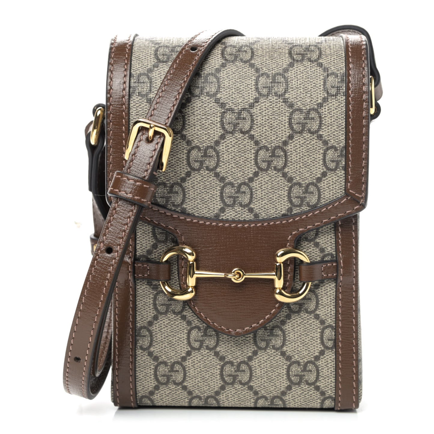 GG Supreme Monogram Mini Horsebit 1955 Crossbody Bag Beige Brown Sugar