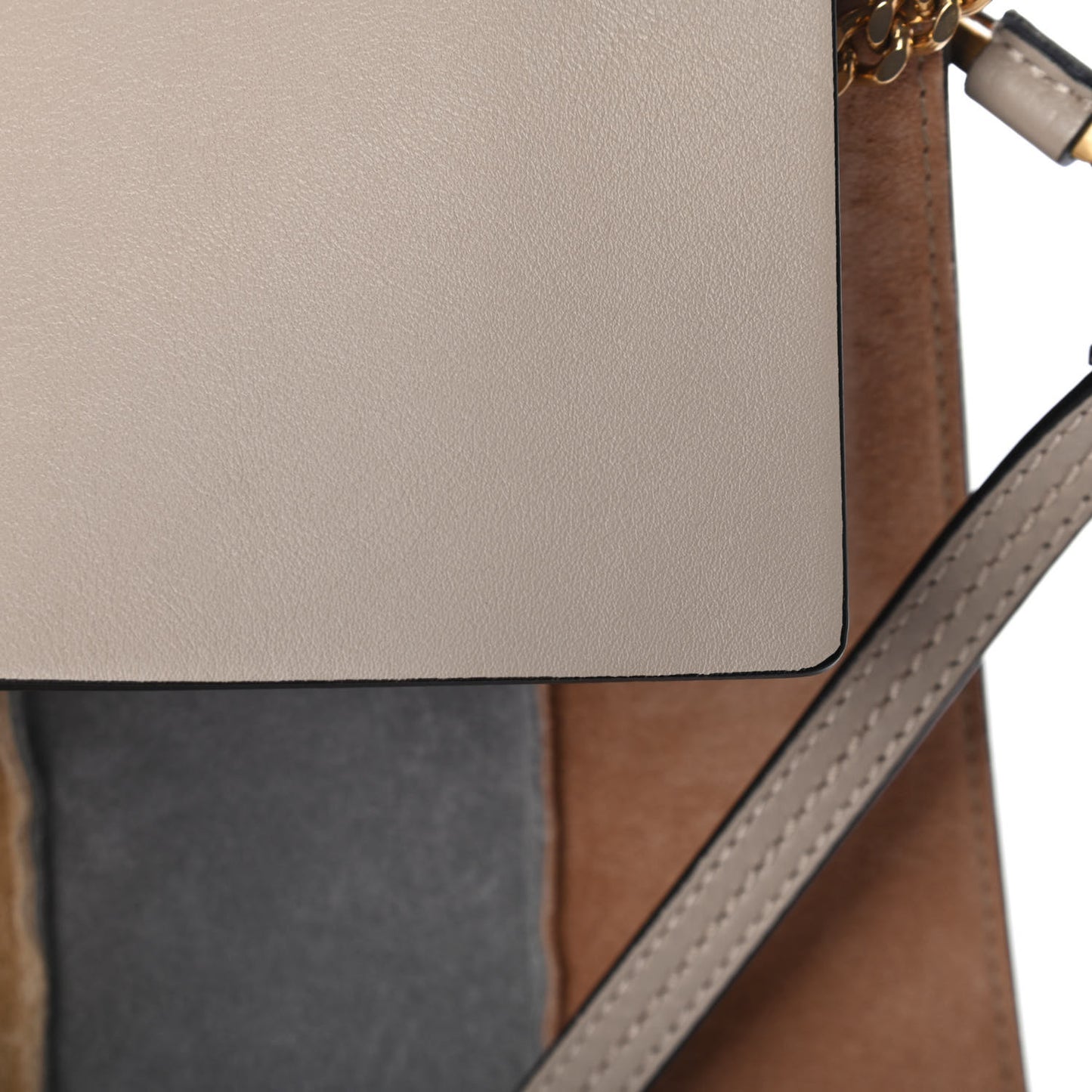 Suede Calfskin Striped Patchwork Medium Faye Shoulder Bag Grey Multicolor