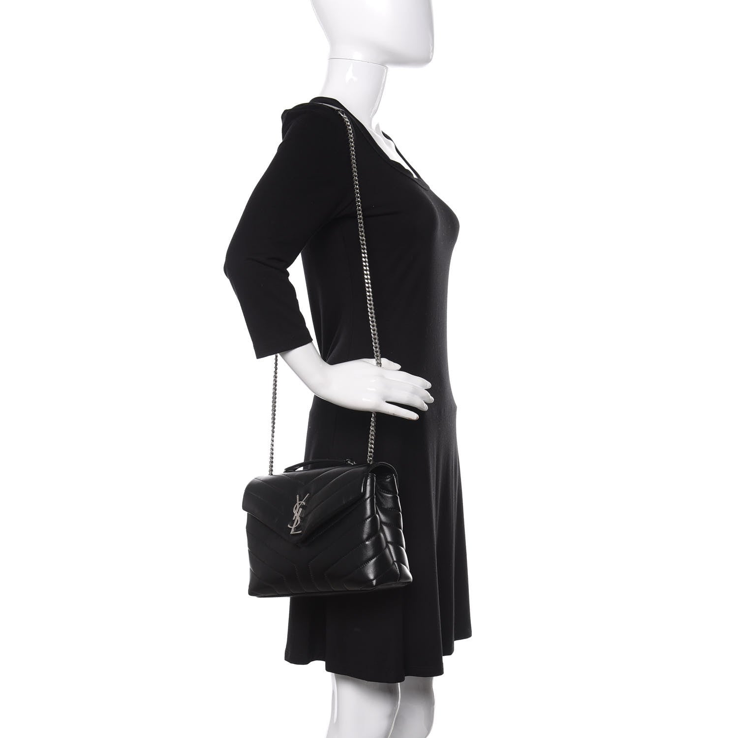Saint Laurent Calfskin Y Quilted Monogram Small Loulou Chain Satchel Black 3 of 11