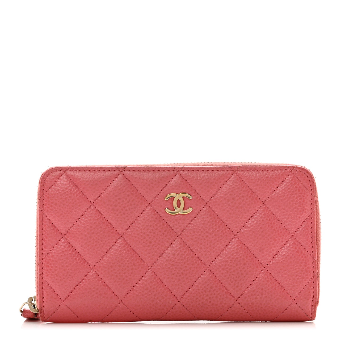 Caviar Quilted Medium Zip Around Wallet Pink