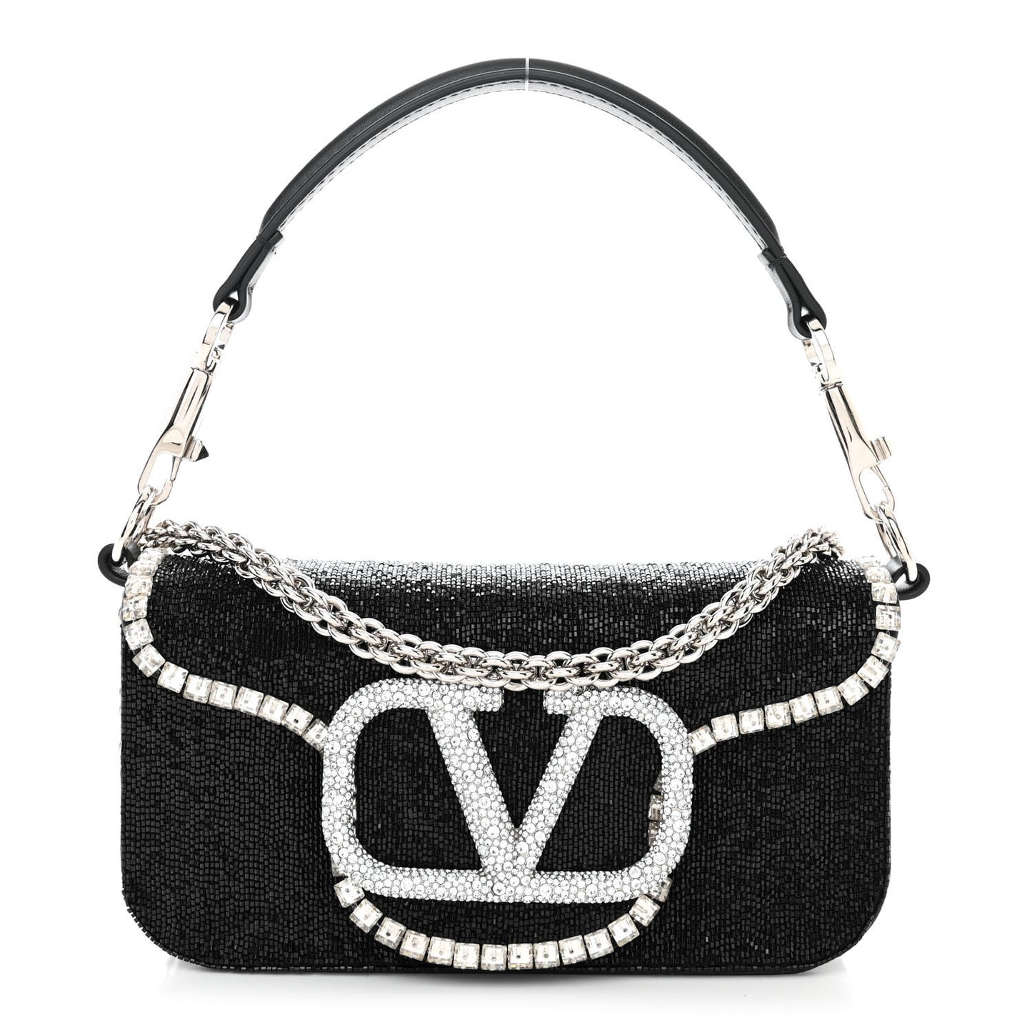 Swarovski Crystal Embroidered Vlogo Small Loco Shoulder Bag Crystal Black