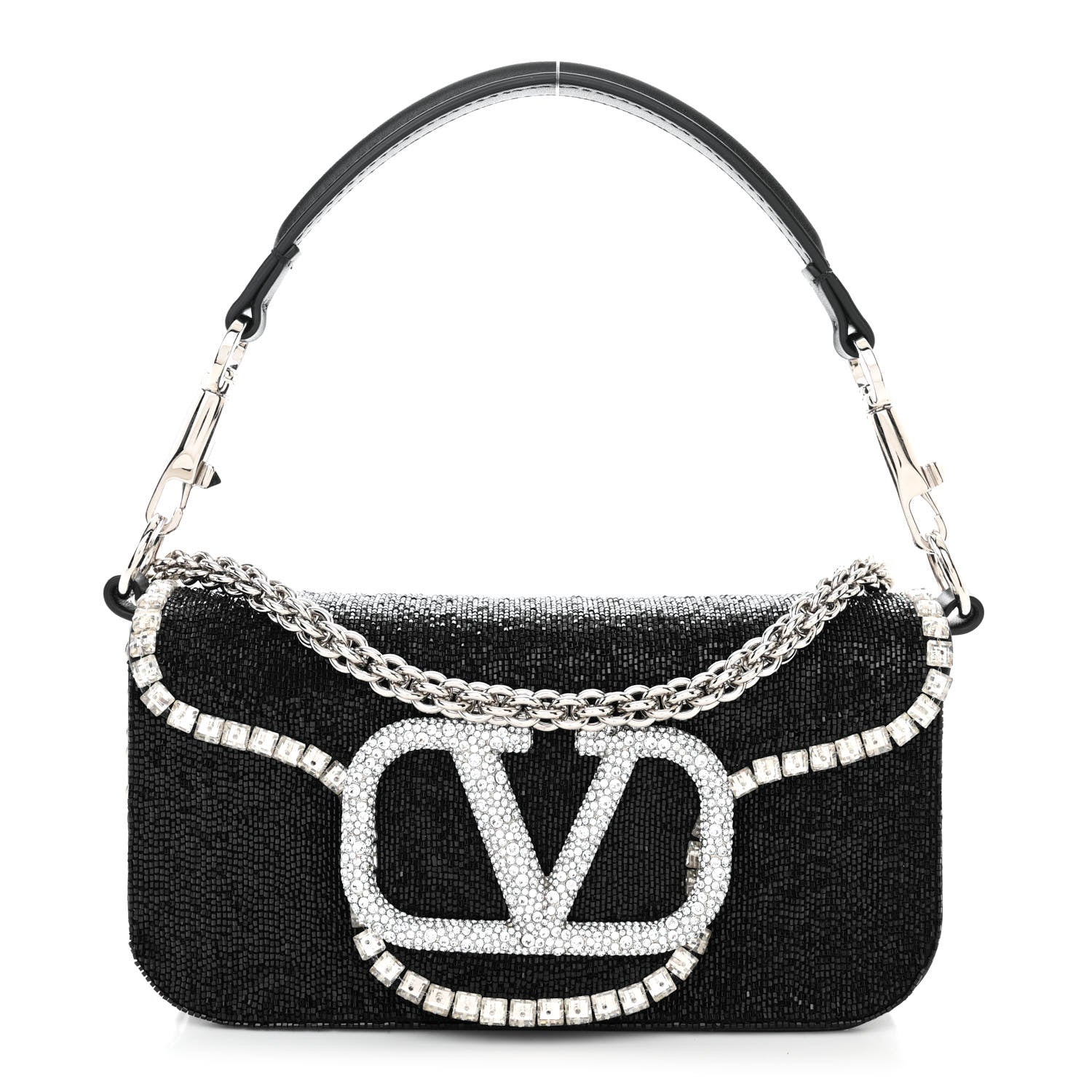 Valentino Garavani Swarovski Crystal Embroidered Vlogo Small Loco Shoulder Bag Crystal Black 1 of 9