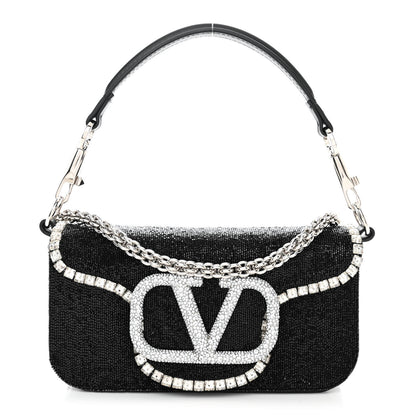 Valentino Garavani Swarovski Crystal Embroidered Vlogo Small Loco Shoulder Bag Crystal Black 1 of 9