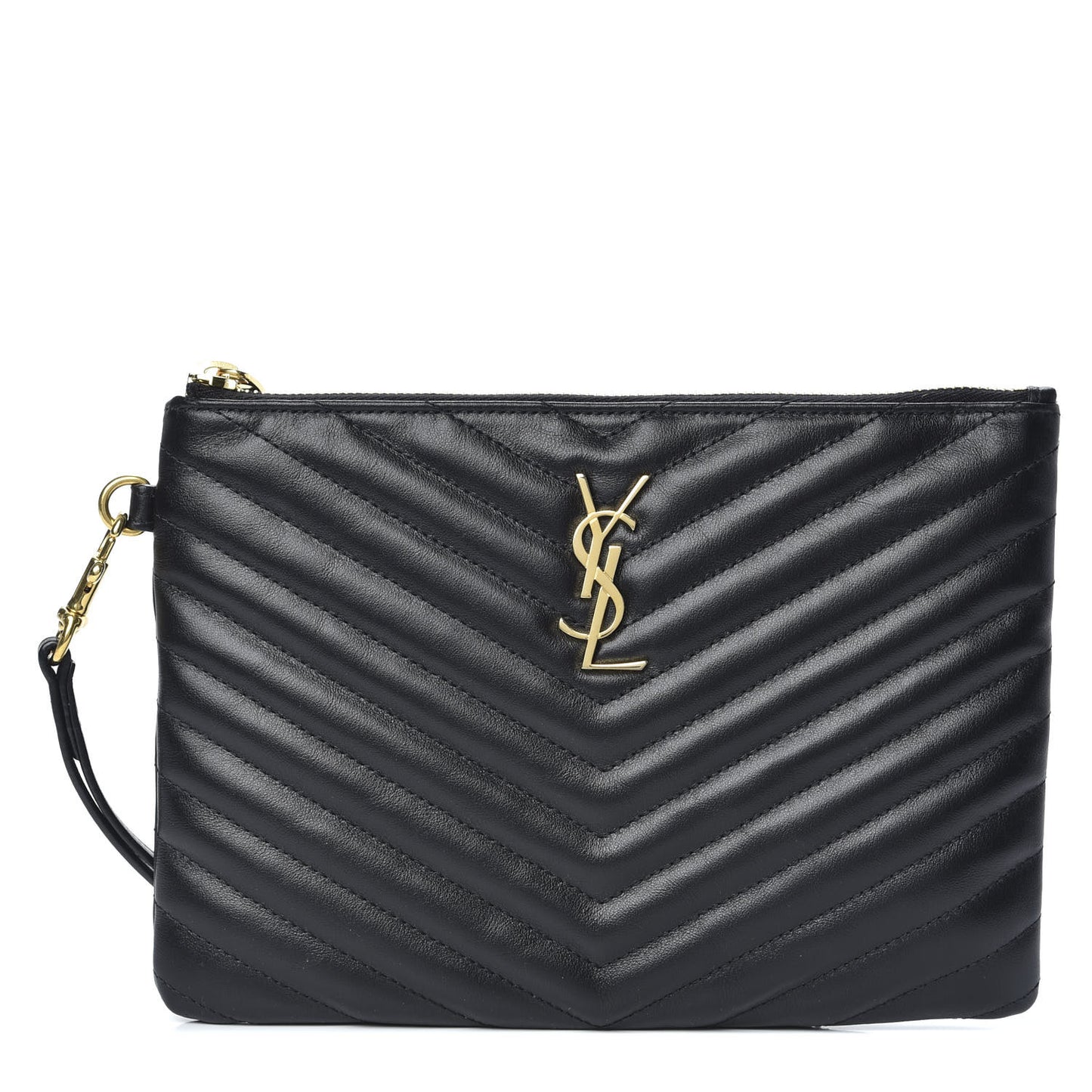Calfskin Matelasse Chevron Monogram A5 Wristlet Black