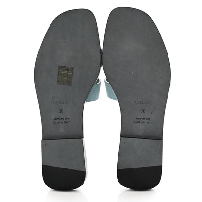 Hermes Suede Goatskin Oran Sandals 36 Vert D'eau Vert Anglais 6 of 9