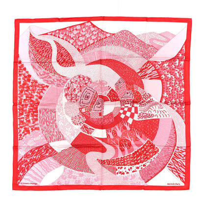 Hermes Silk A Travers Champs Scarf 90 Rouge Rose Multicolor 1 of 5