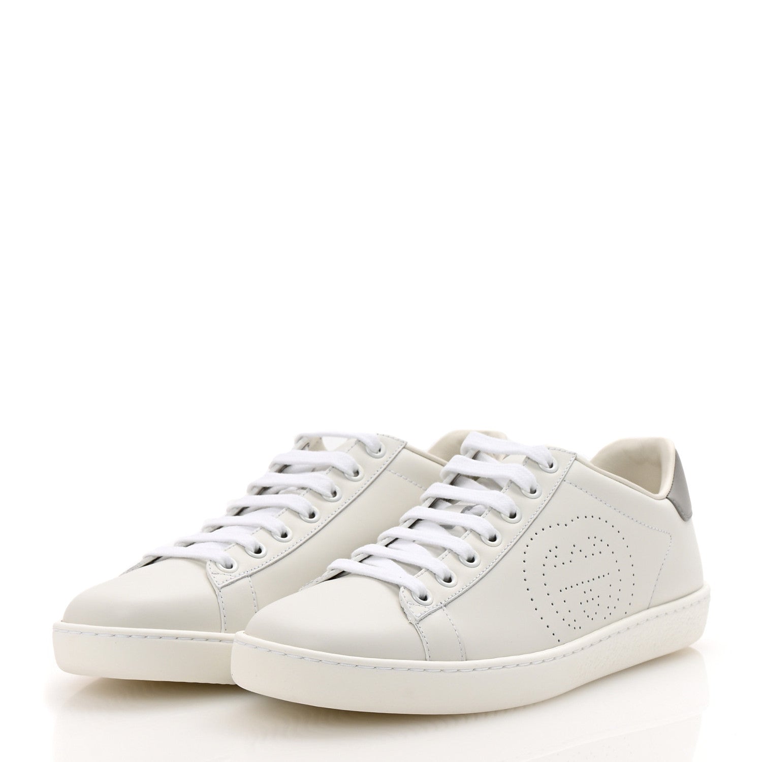 Gucci Calfskin Interlocking G Perforated Womens Ace Sneakers 37.5 White Grey Sky 4 of 10