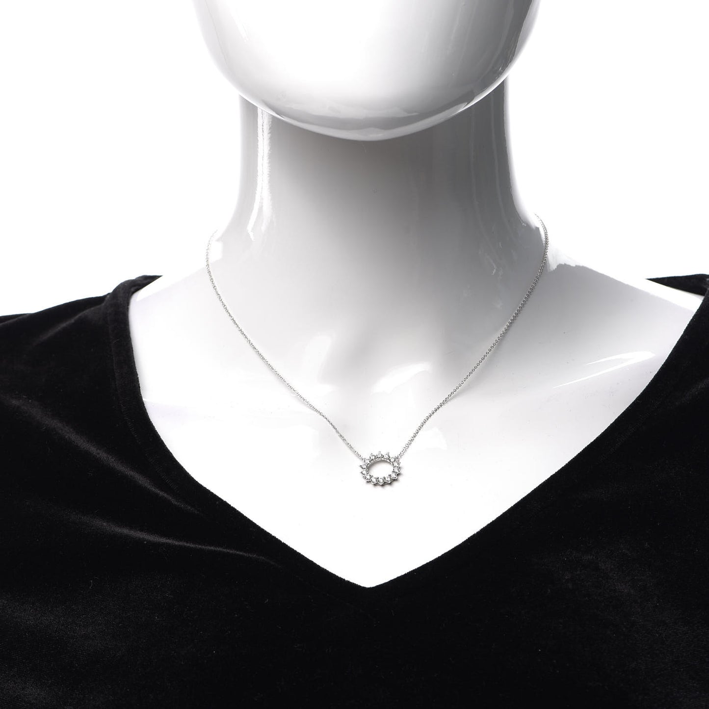 Platinum Diamond Small Open Circle Pendant Necklace