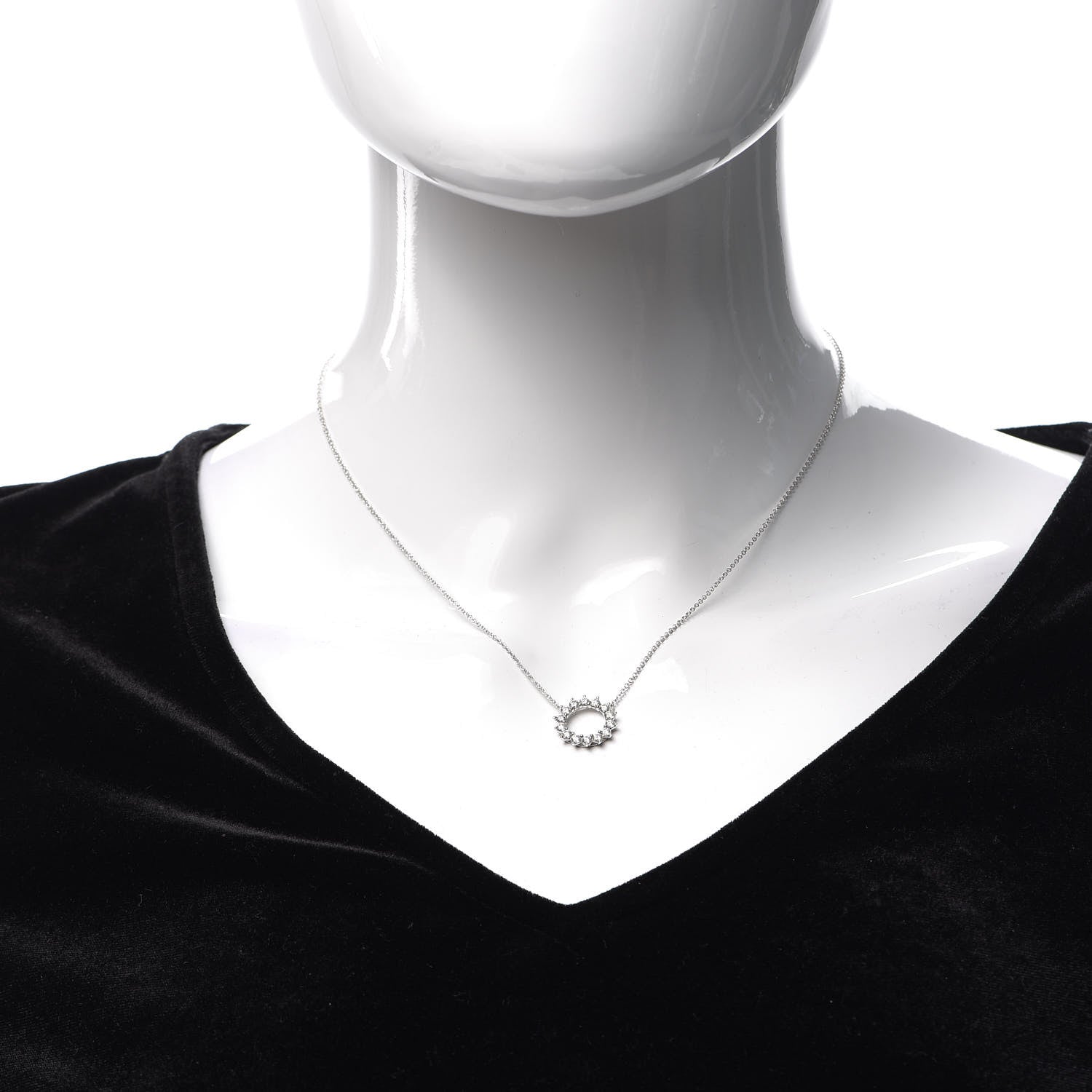 Tiffany Platinum Diamond Small Open Circle Pendant Necklace 2 of 5