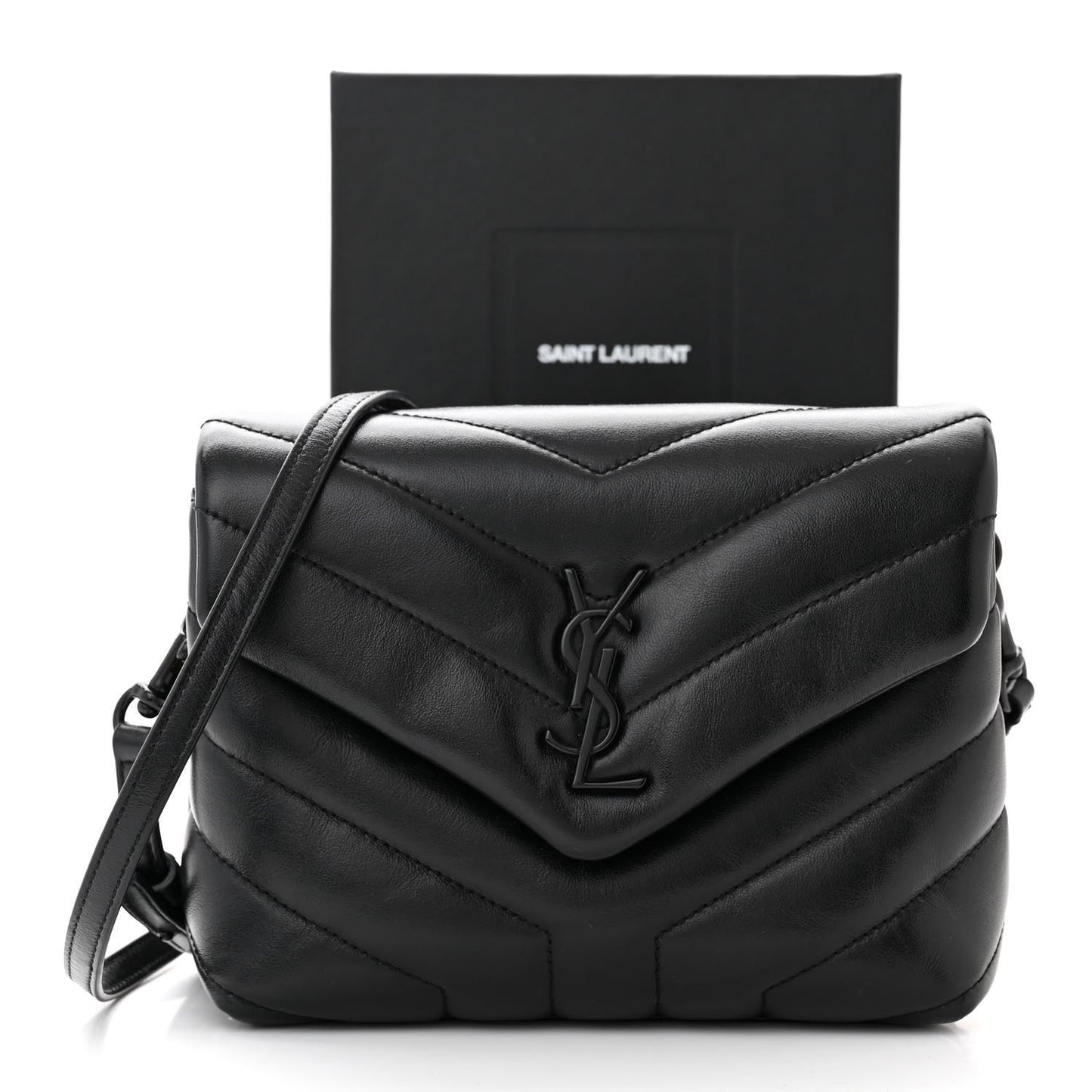 Calfskin Y Quilted Monogram Monochrome Toy Loulou Crossbody Bag Black