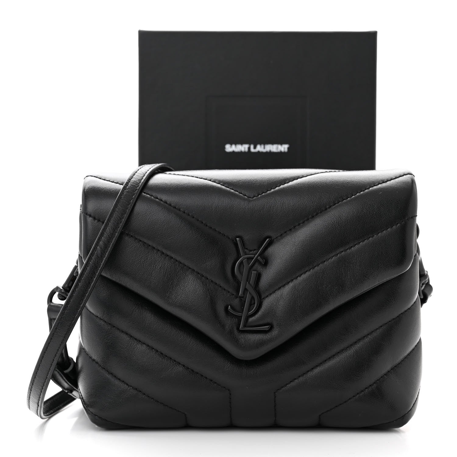 Saint Laurent Calfskin Y Quilted Monogram Monochrome Toy Loulou Crossbody Bag Black 11 of 11