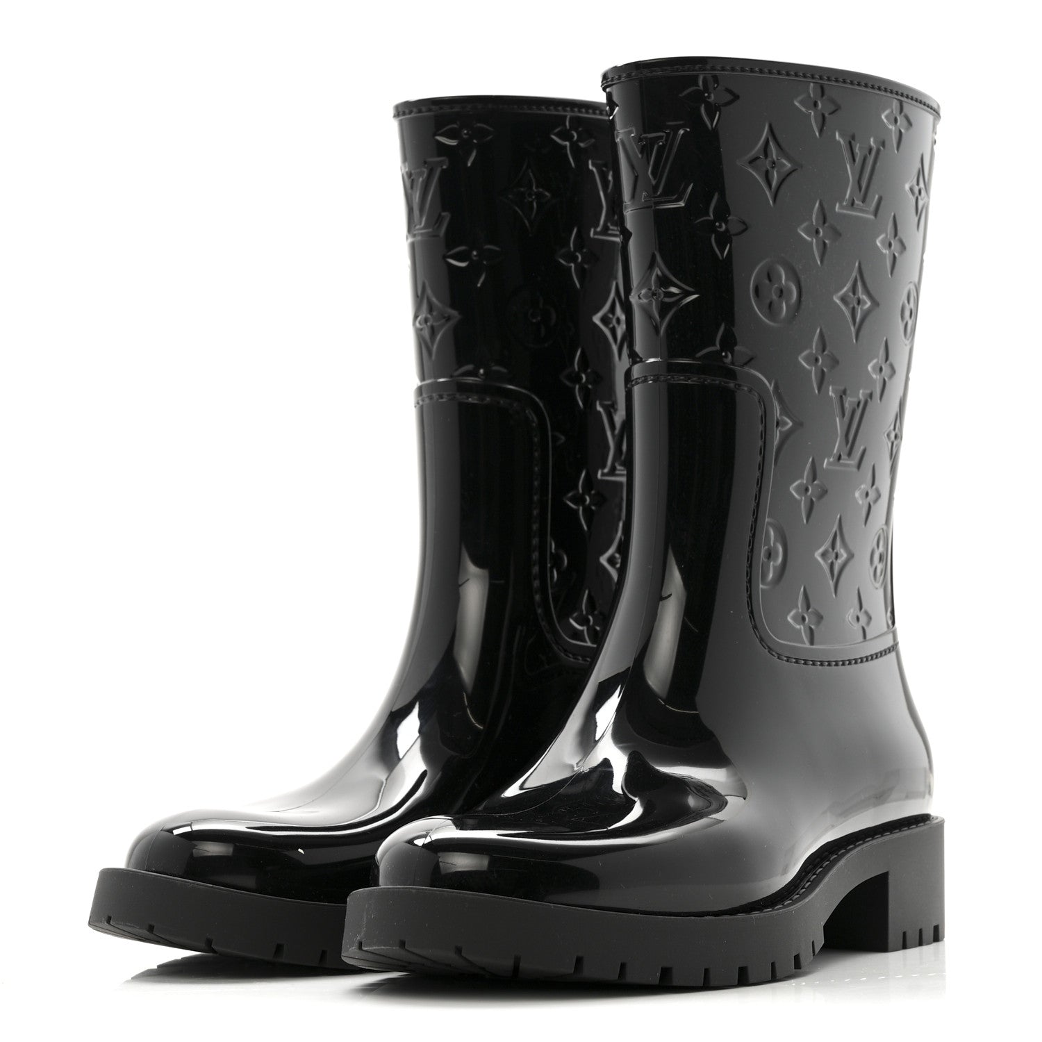 Louis Vuitton Rubber Embossed Monogram Splash Rain Short Boots 37 Black 4 of 9