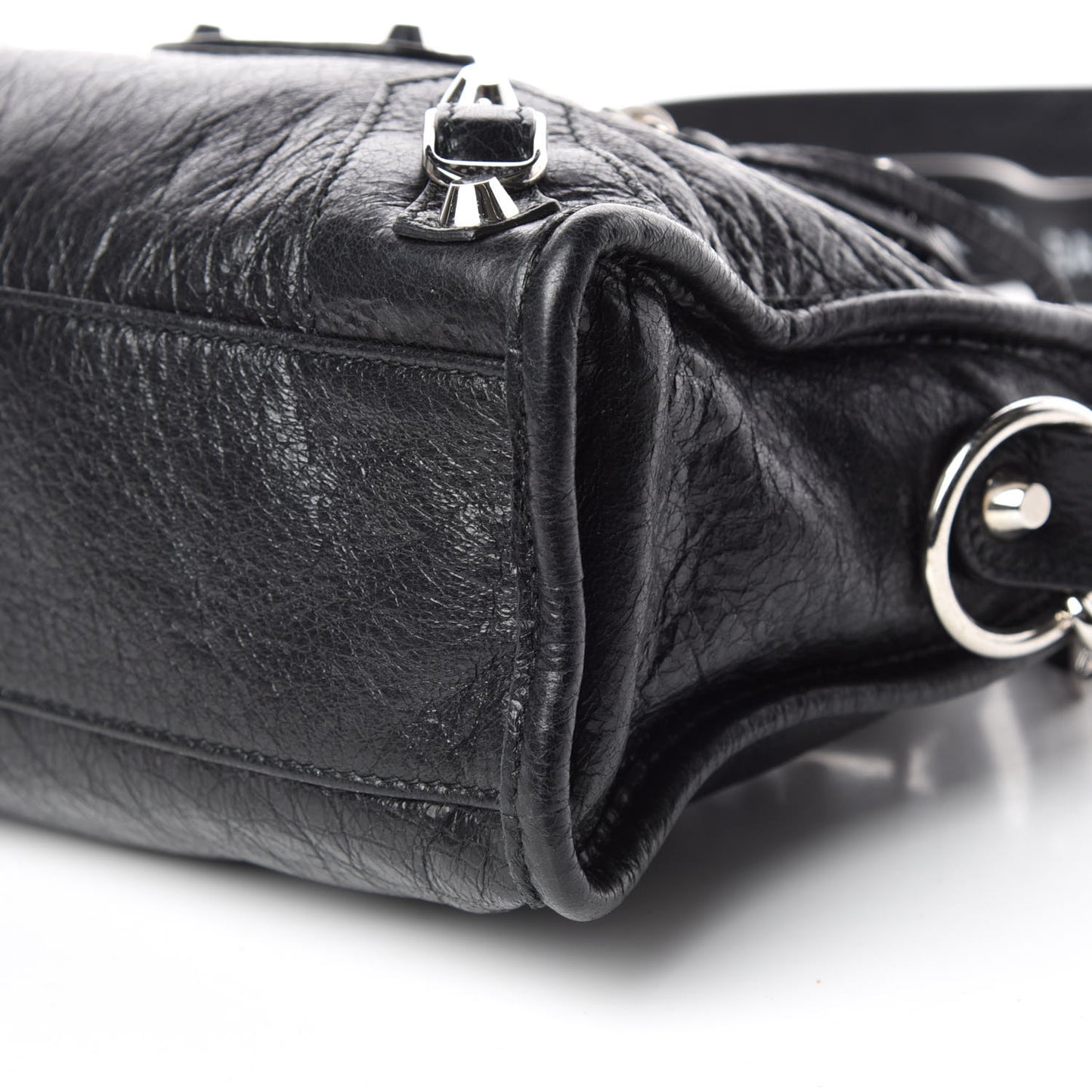 Agneau Classic Silver Hardware Mini City Logo Strap Black White
