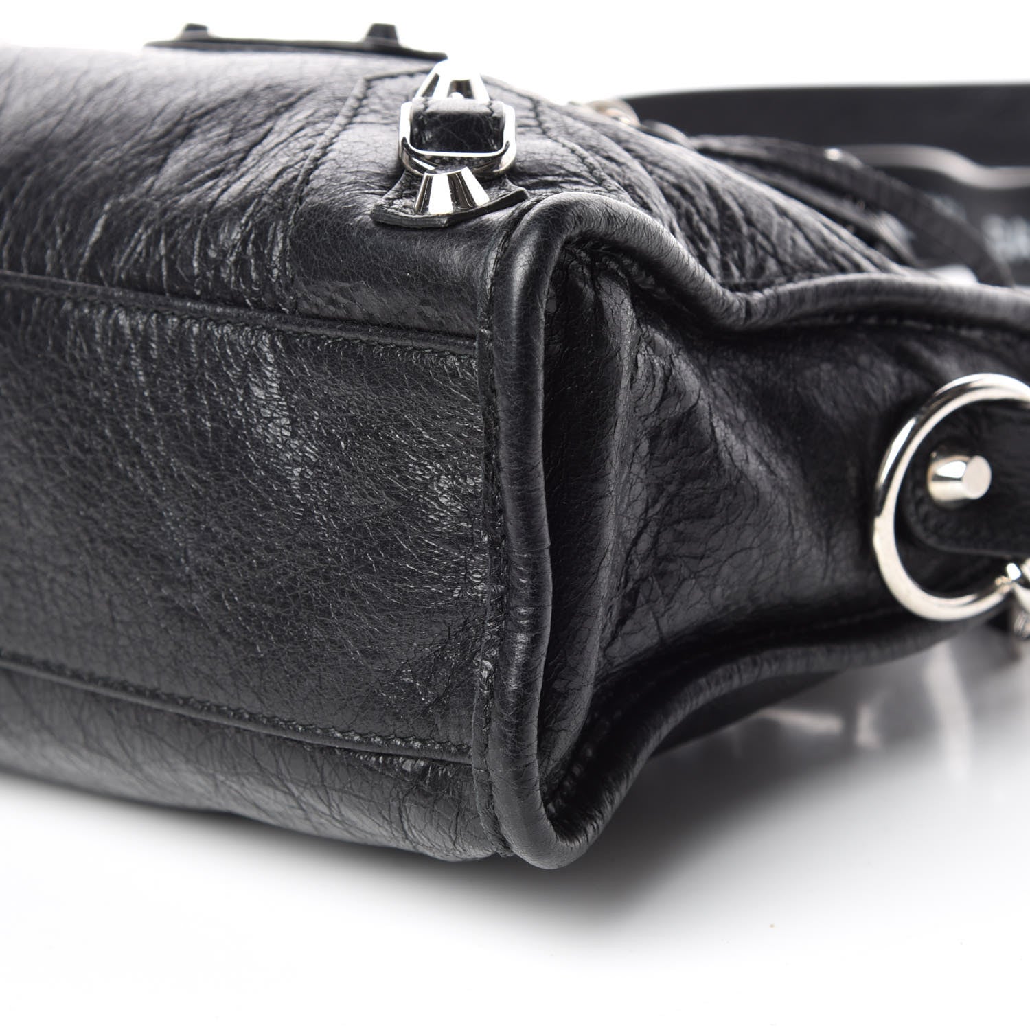 Balenciaga Agneau Classic Silver Hardware Mini City Logo Strap Black White 9 of 14