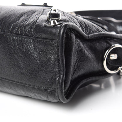 Balenciaga Agneau Classic Silver Hardware Mini City Logo Strap Black White 9 of 14