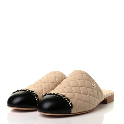 Chanel Lambskin Quilted Chain Mules 40 Beige Black 3 of 11