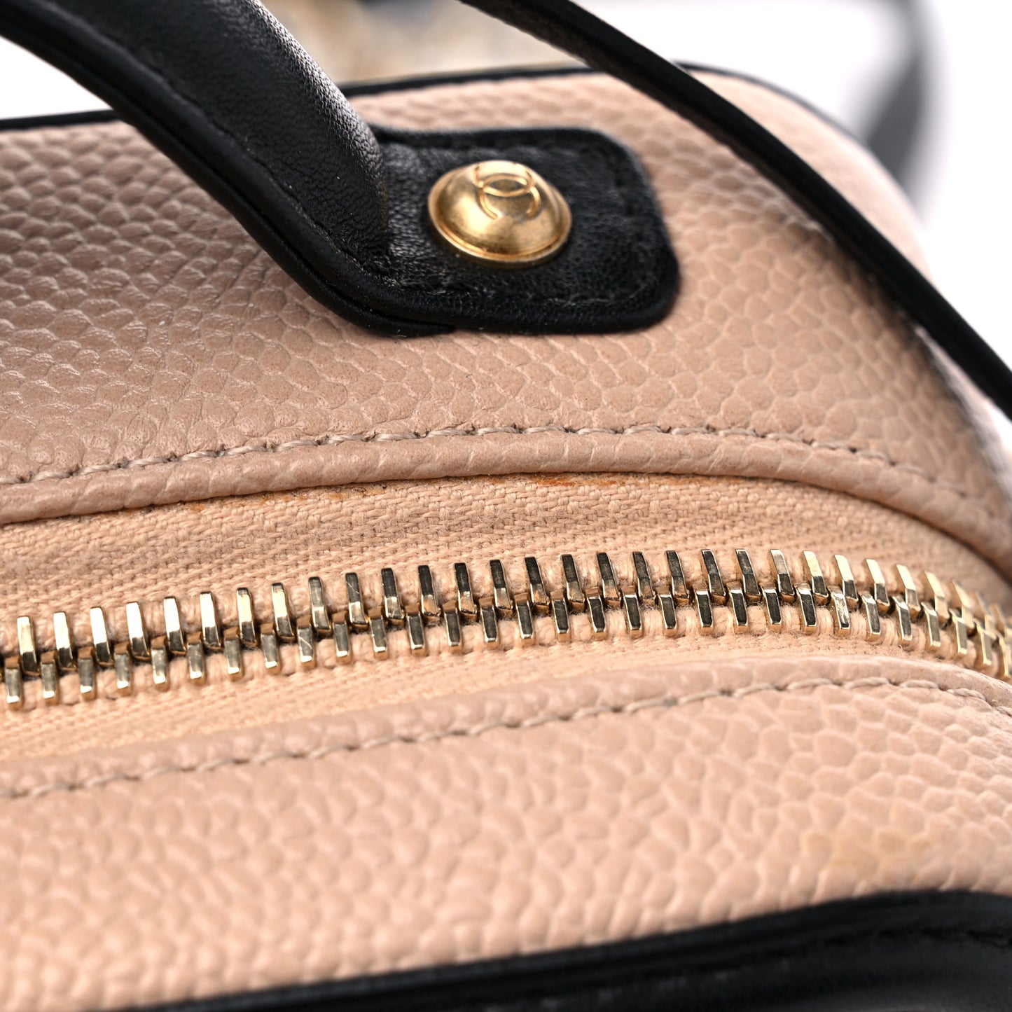 Caviar Quilted Small CC Filigree Vanity Case Beige Black