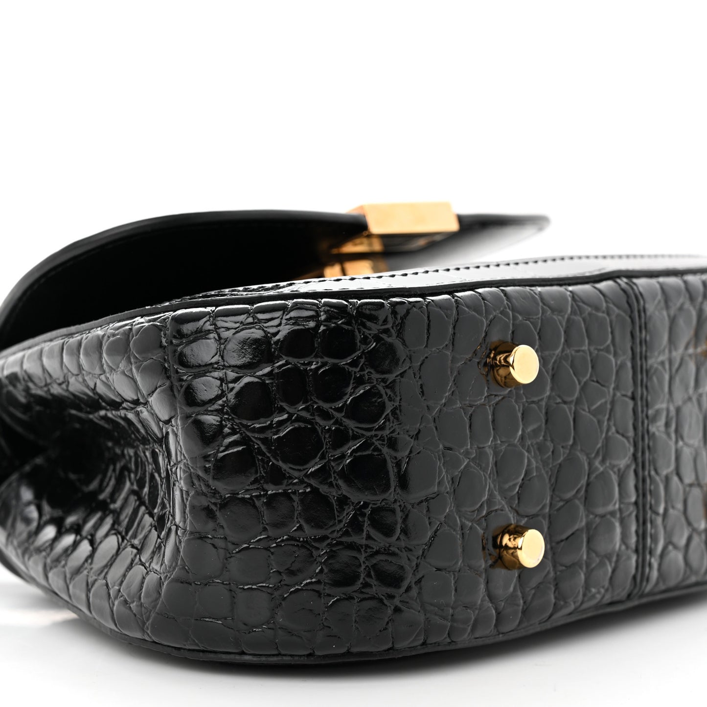 Calfskin Crocodile Embossed Greca Goddess Mini Top Handle Bag Black