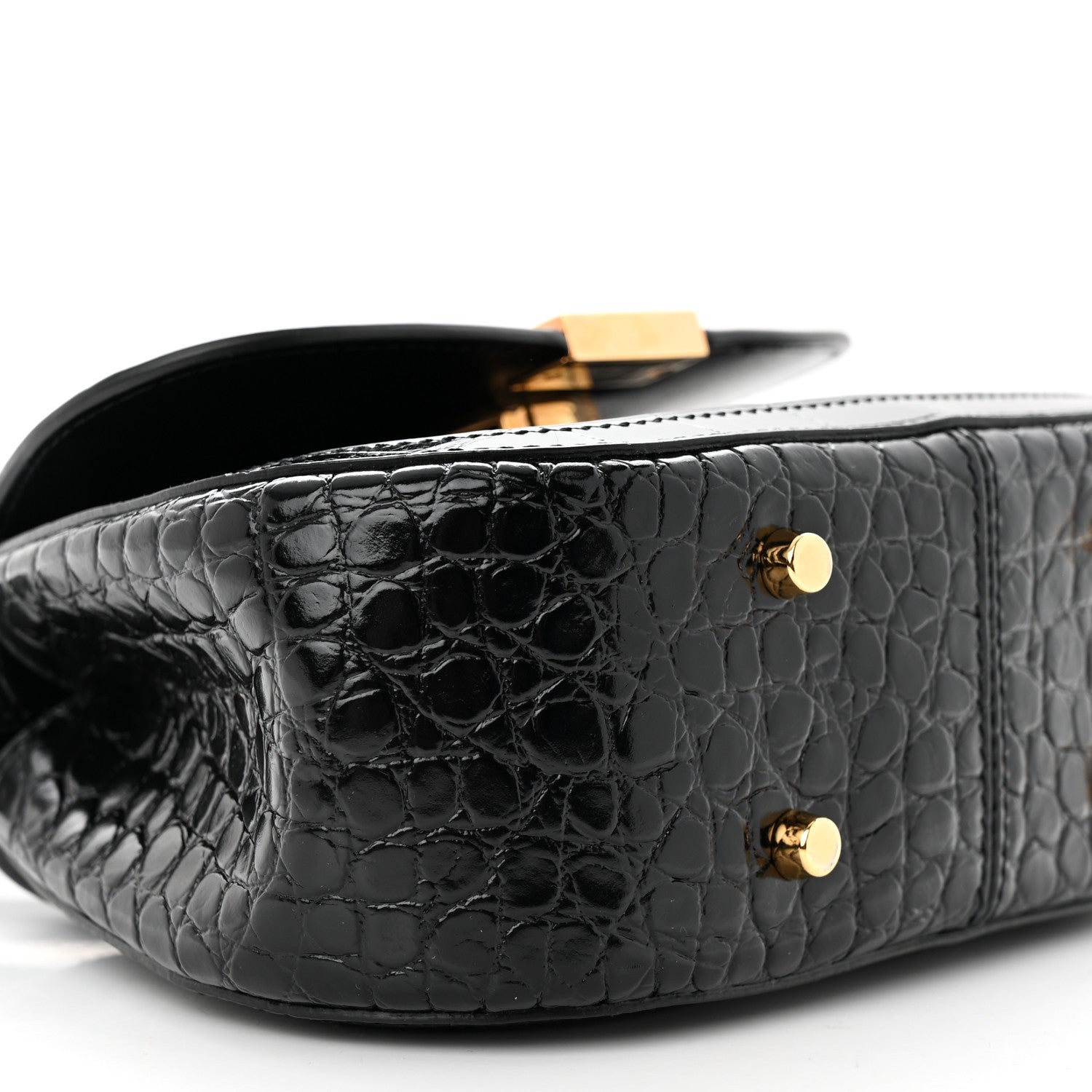 Versace Calfskin Crocodile Embossed Greca Goddess Mini Top Handle Bag Black 8 of 13
