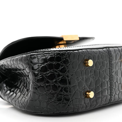 Versace Calfskin Crocodile Embossed Greca Goddess Mini Top Handle Bag Black 8 of 13