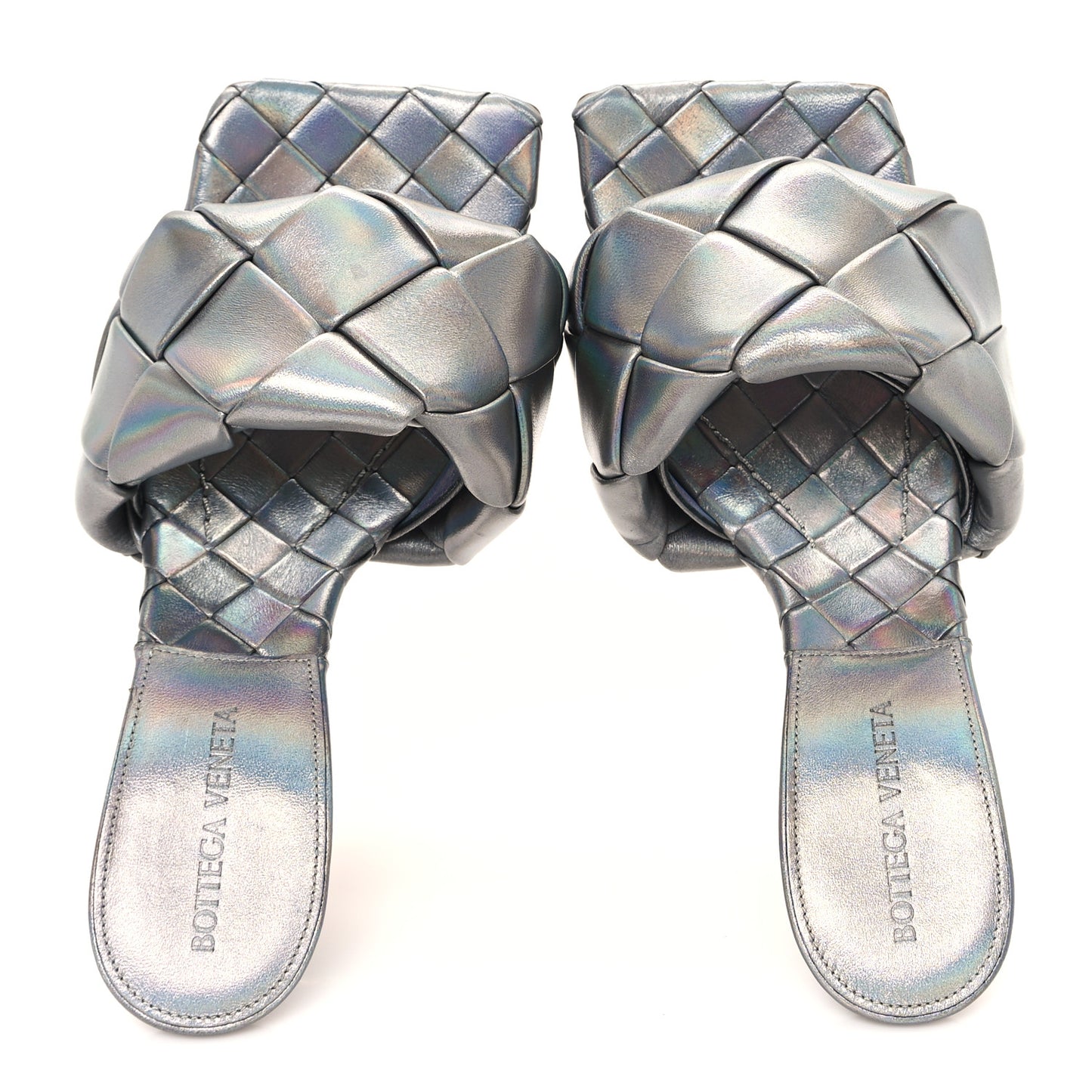 Laser Nappa Maxi Intrecciato Lido 90mm Mule Sandals 37 Oyster