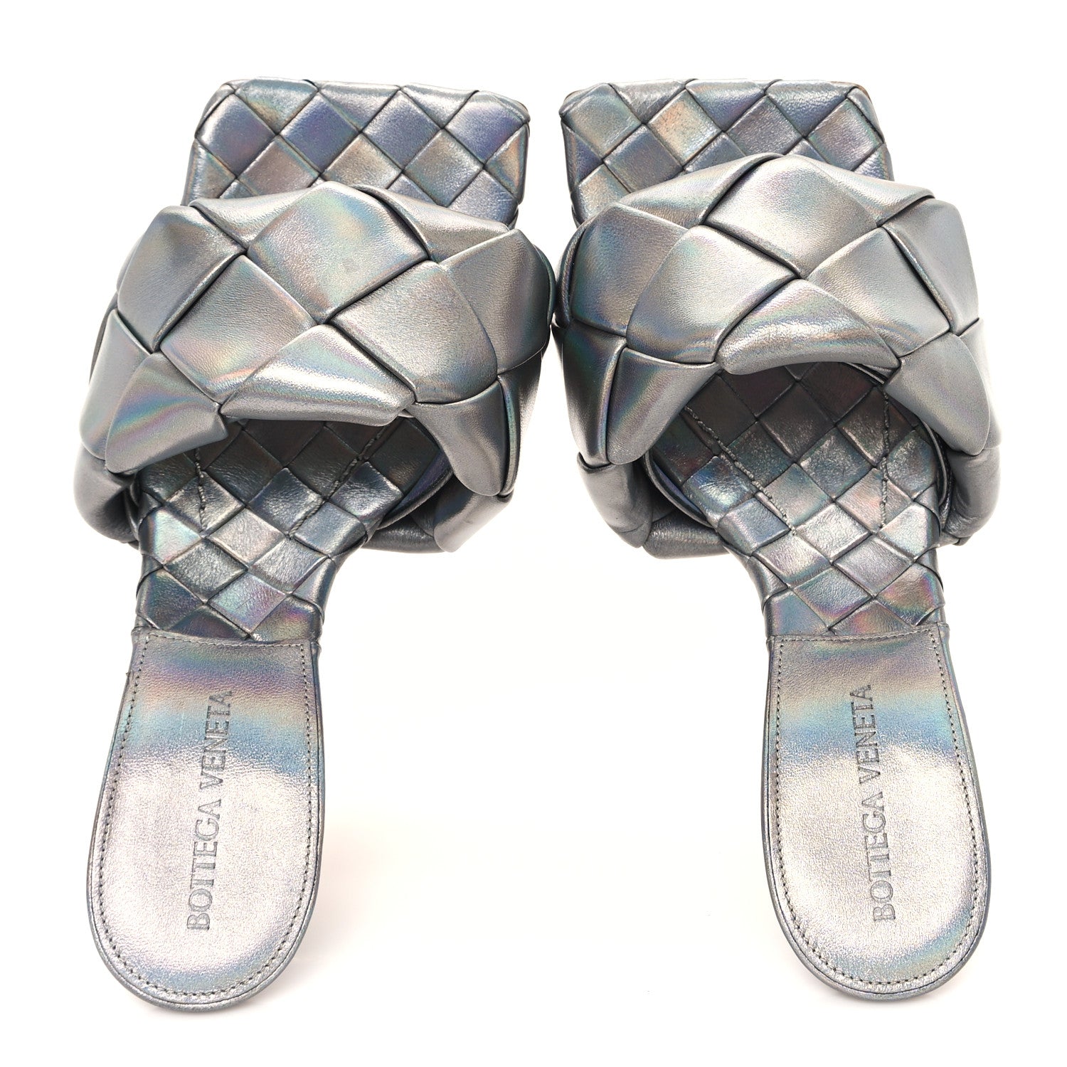 Bottega Veneta Laser Nappa Maxi Intrecciato Lido 90mm Mule Sandals 37 Oyster 2 of 9