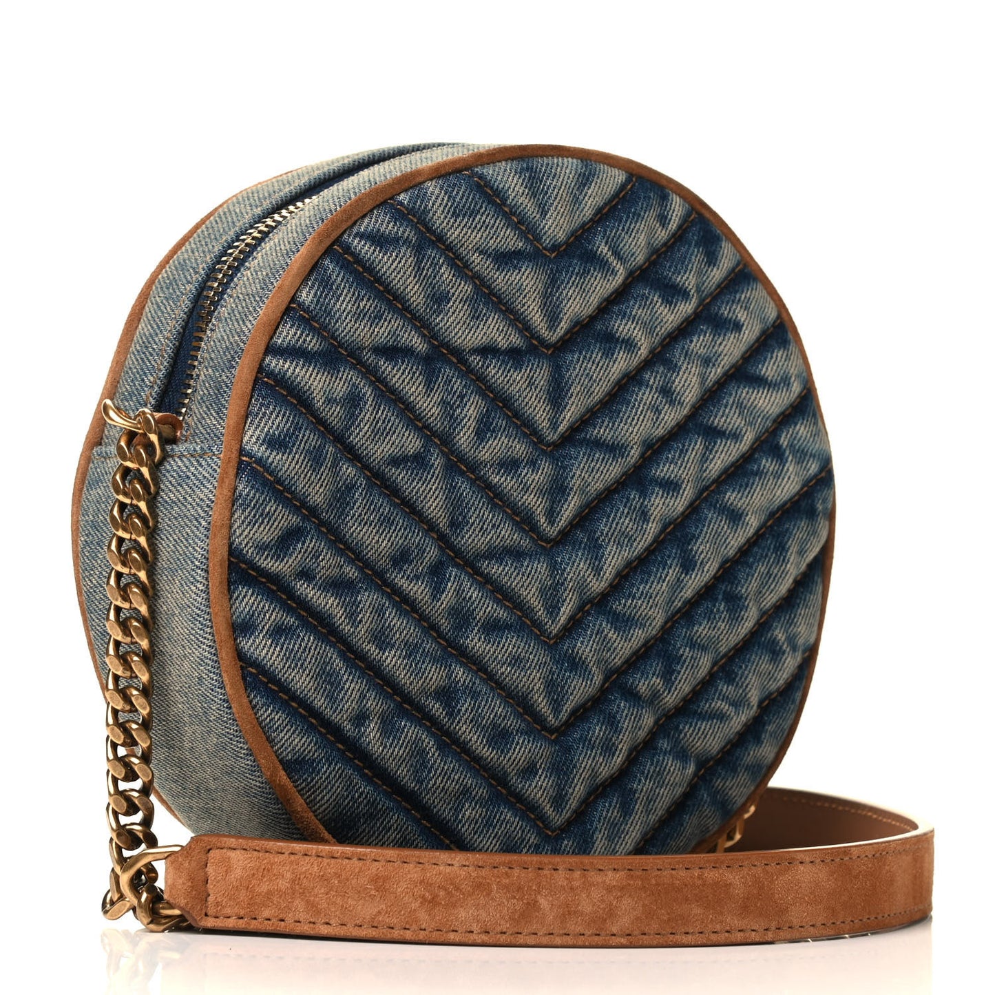 Denim Quilted Monogram Round Crossbody Bag Rodeo Blue