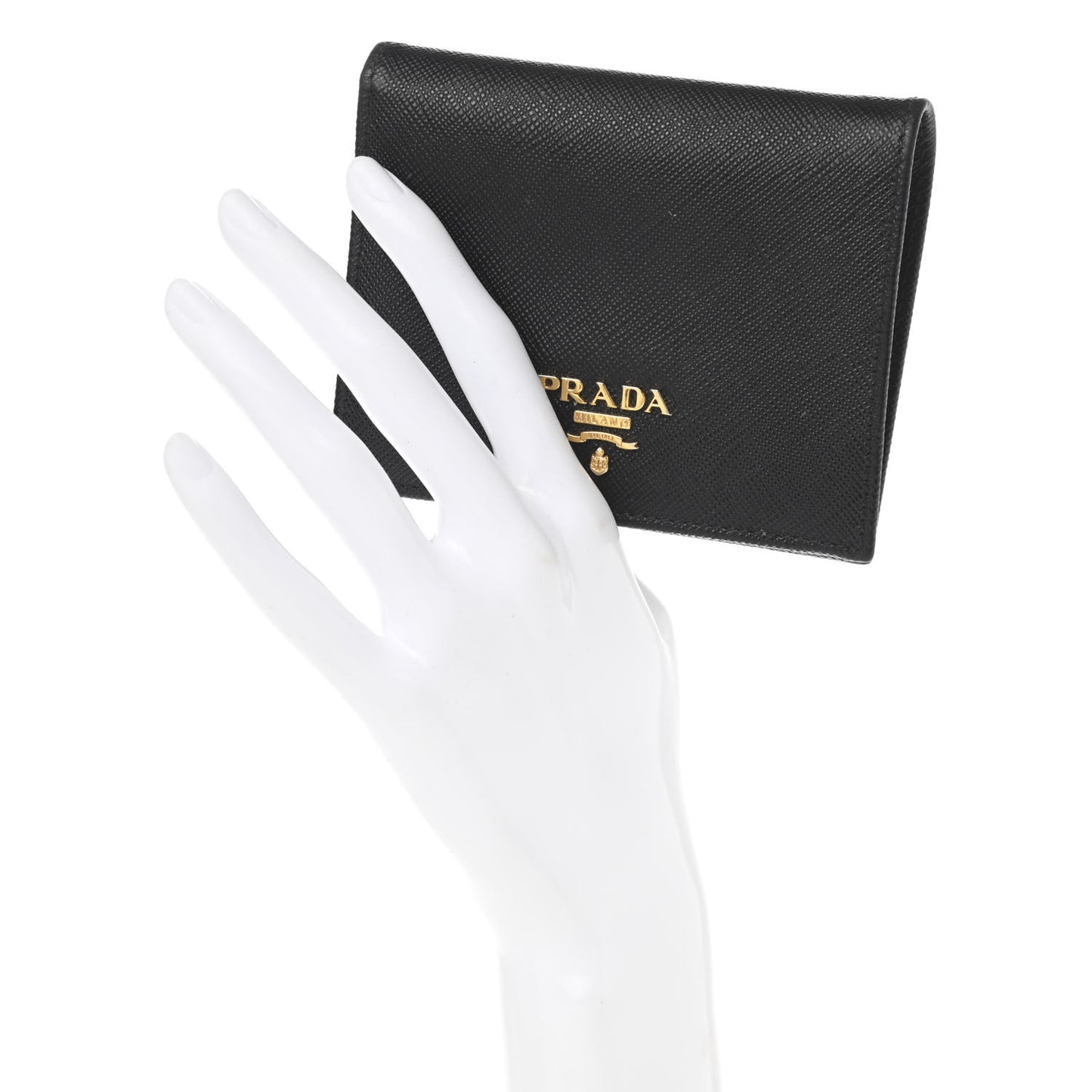 Saffiano Metal Bi-Fold Card Holder Wallet Black