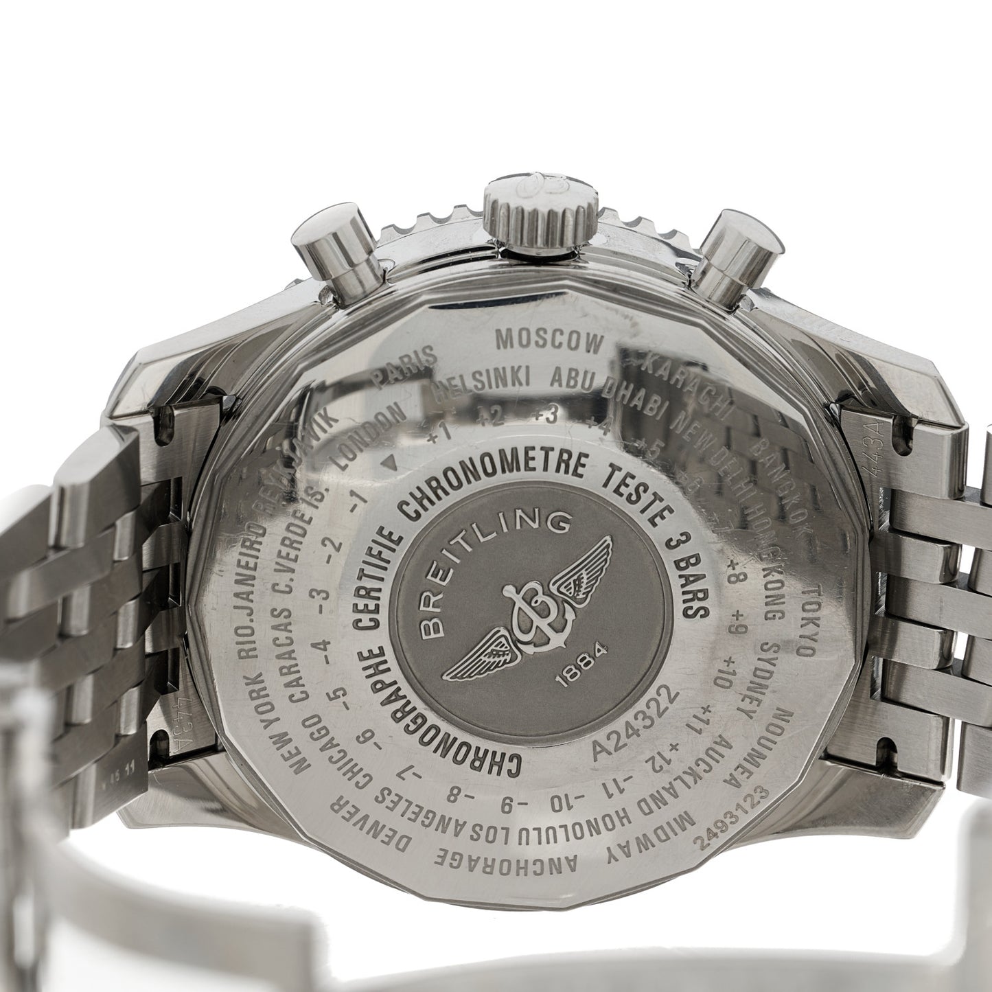 Stainless Steel 46mm Navitimer GMT World Automatic Watch Black A24322