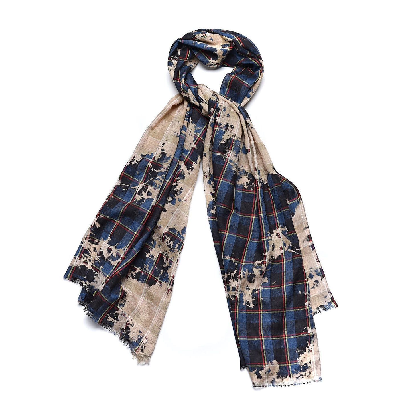 Wool Silk Plaid Printed Scarf Multicolor