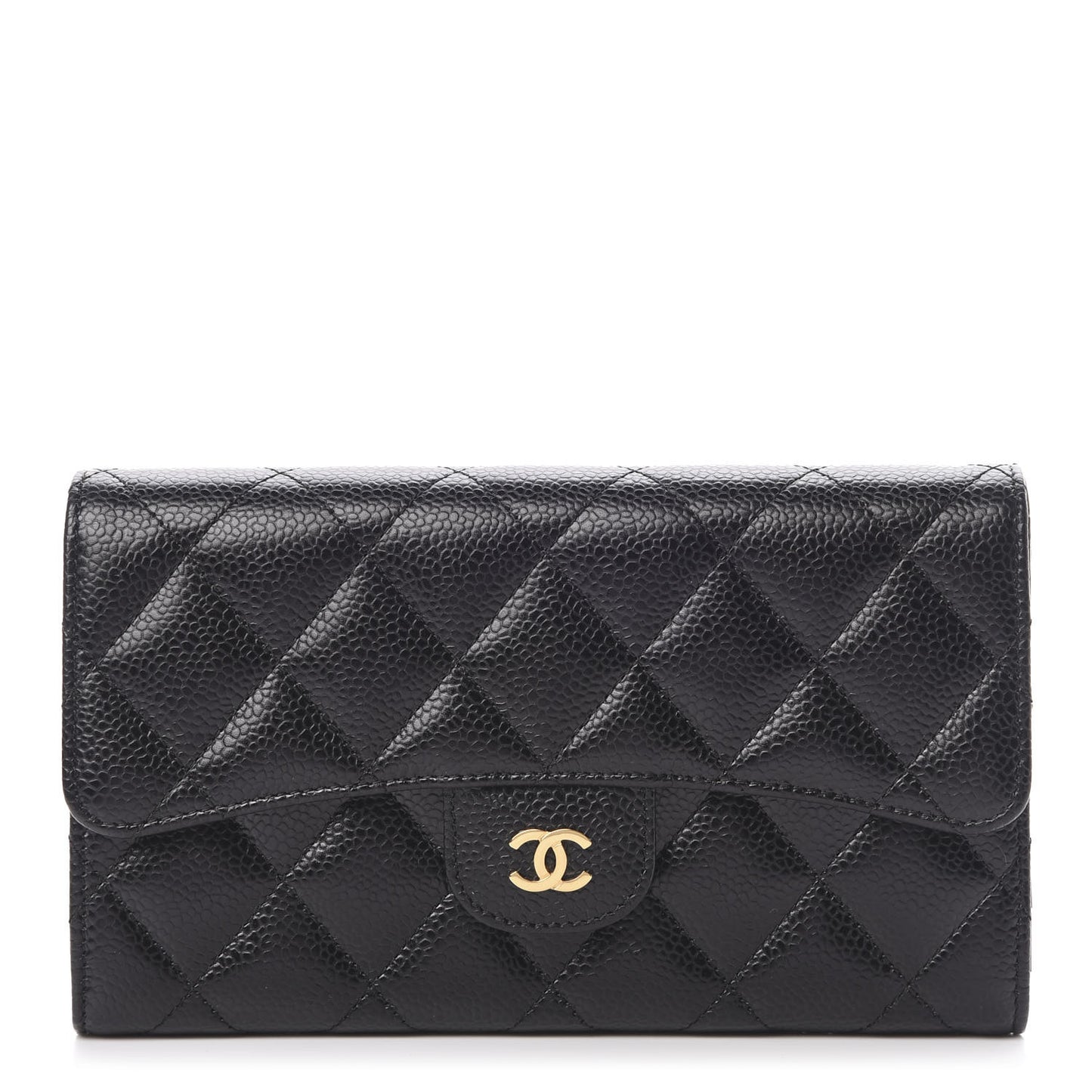 Caviar Quilted Large Flap Wallet Black