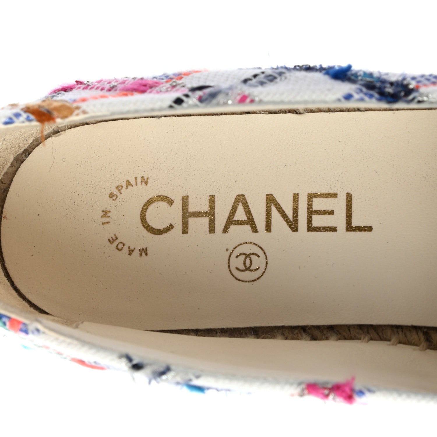 Chanel Tweed Grosgrain CC Espadrilles 39 White Blue Pink Green Black 6 of 11