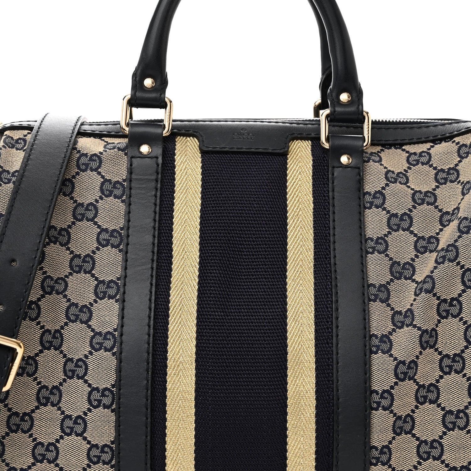 Gucci Monogram Vintage Web Medium Boston Gold Navy 8 of 11