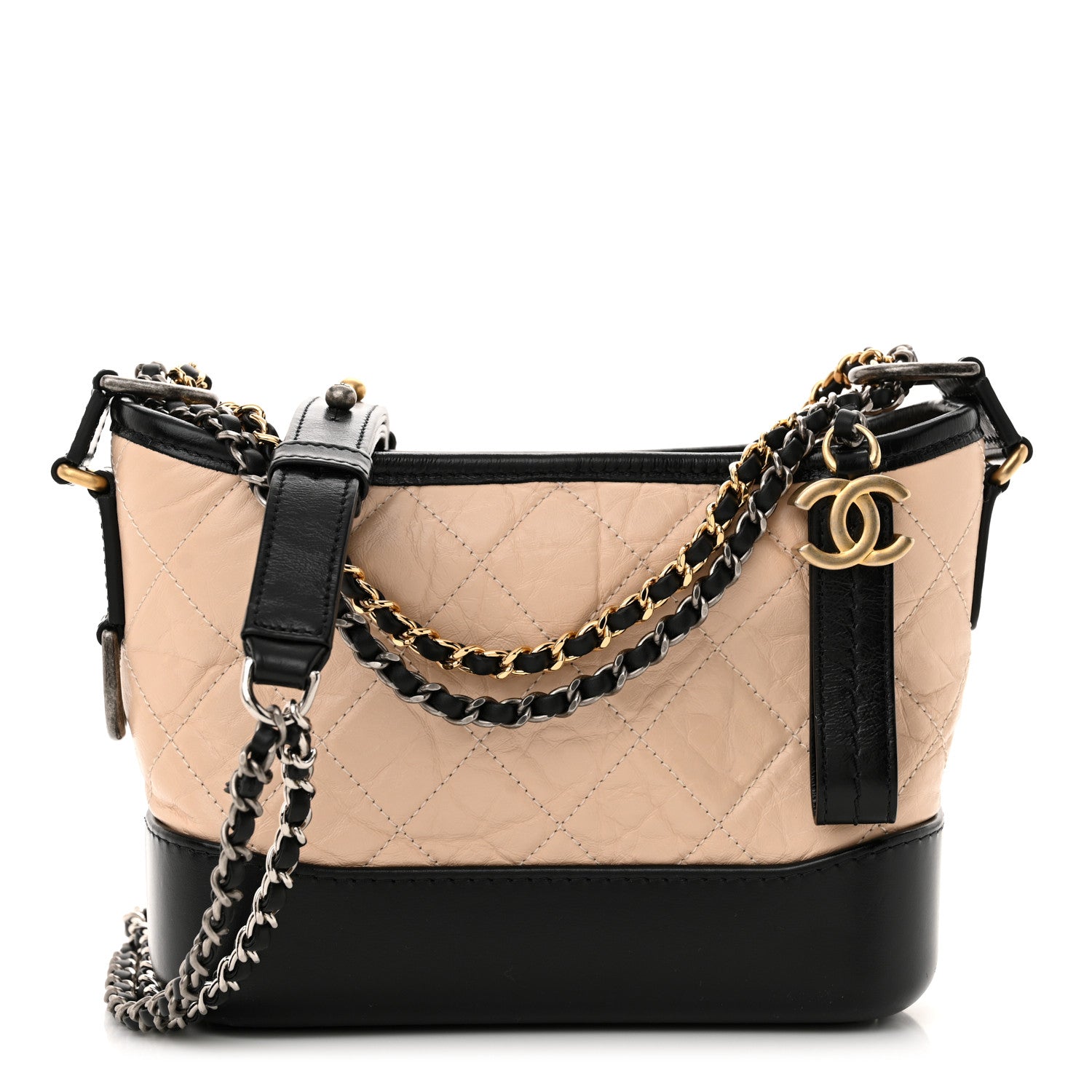 Chanel Aged Calfskin Quilted Small Gabrielle Hobo Beige Black 1 of 10