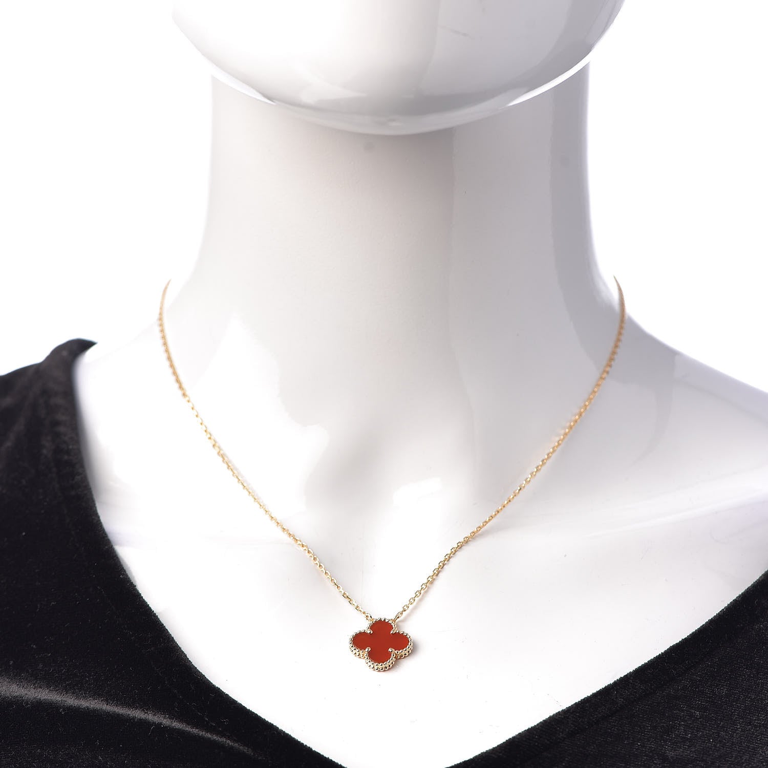 Van Cleef & Arpels 18K Yellow Gold Carnelian Vintage Alhambra Pendant Necklace 2 of 6