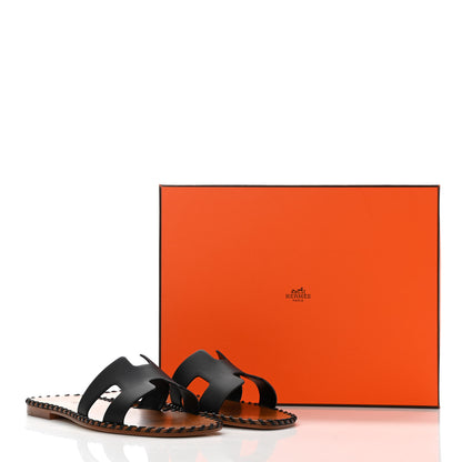 Hermes Box Calfskin Braided Oran Sandals 37 Black 9 of 9