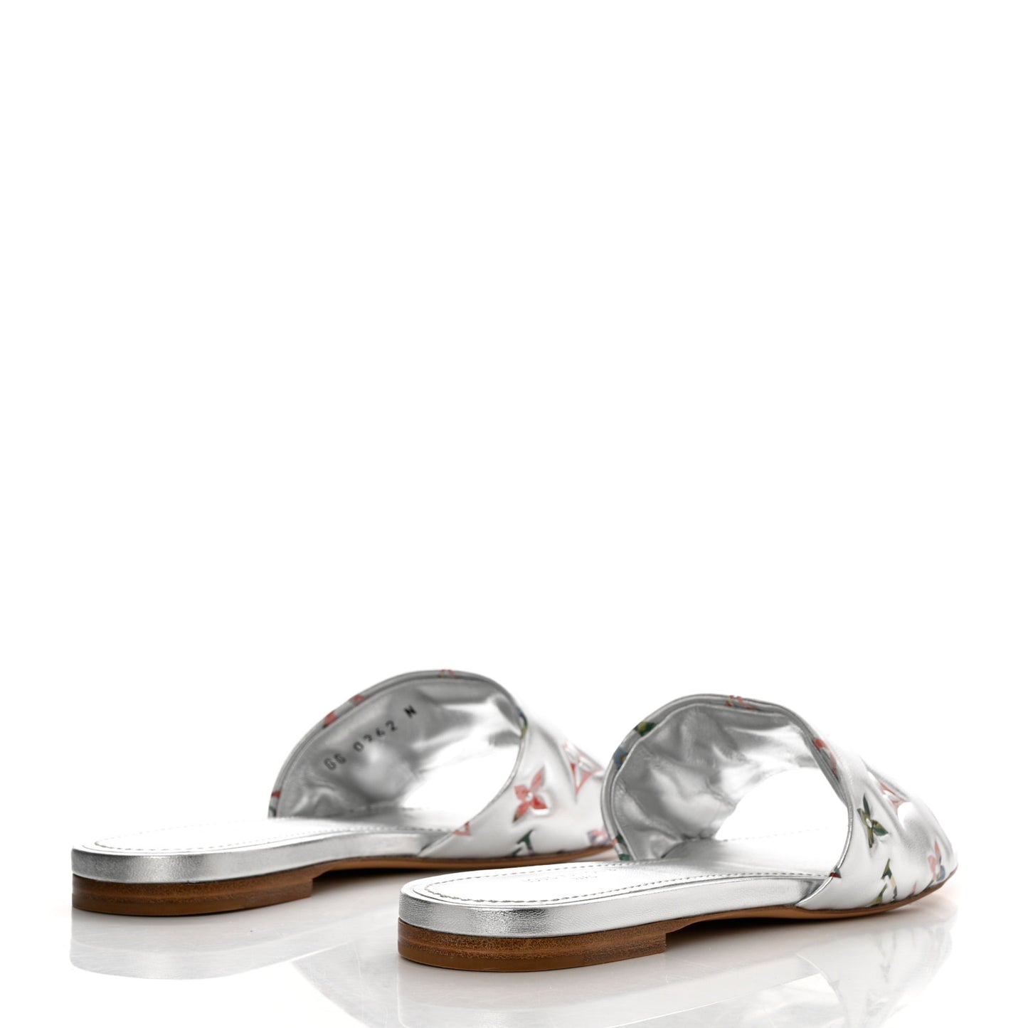 Metallic Lambskin Embossed Monogram Floral Revival Flat Mules 37 Silver