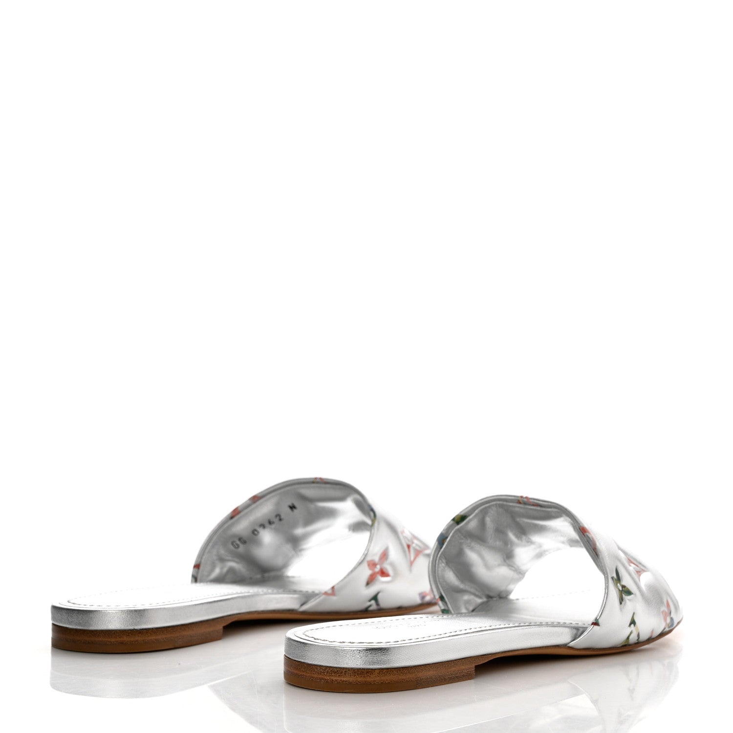 Louis Vuitton Metallic Lambskin Embossed Monogram Floral Revival Flat Mules 37 Silver 5 of 13