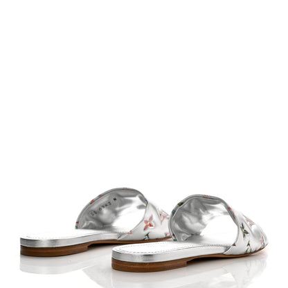 Louis Vuitton Metallic Lambskin Embossed Monogram Floral Revival Flat Mules 37 Silver 5 of 13